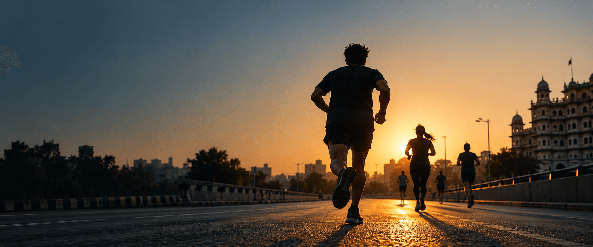Runners on a city road