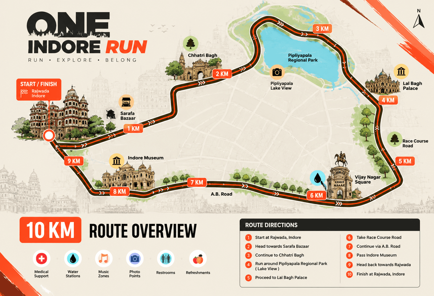 One Indore Run 10 kilometre route map